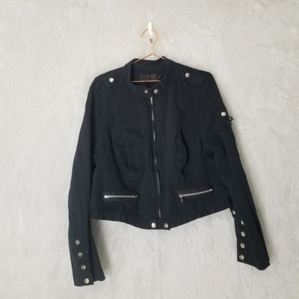 Tripp NYC (Dollskill) Black Denim Inspired Biker Zipper Front Jacket Size 4